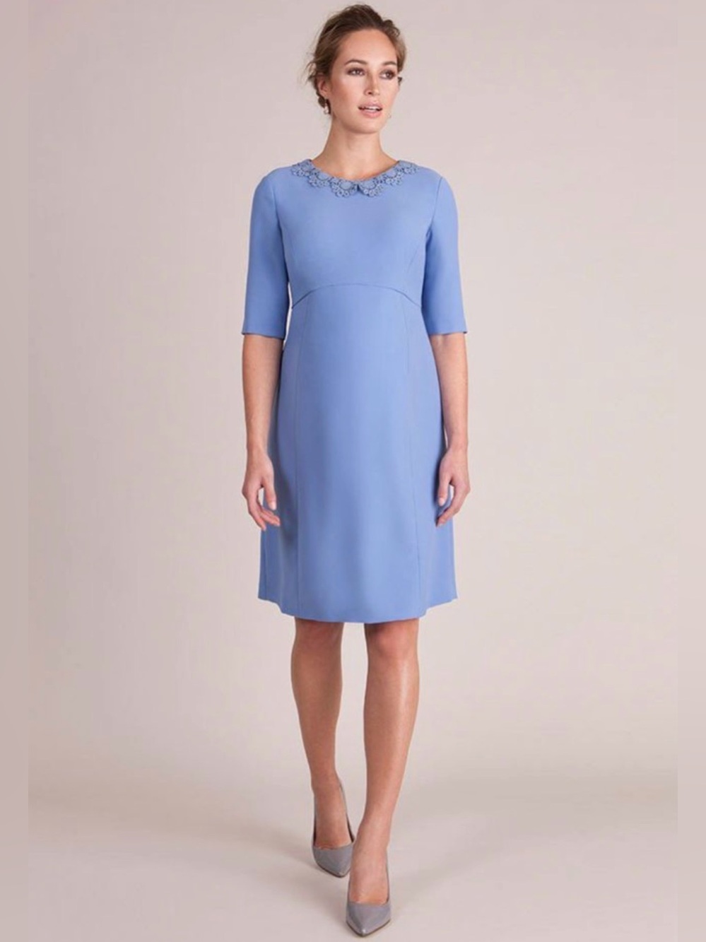 New NWT LUXE by Seraphine Juliet Crochet Collar Maternity Dress Cornflower